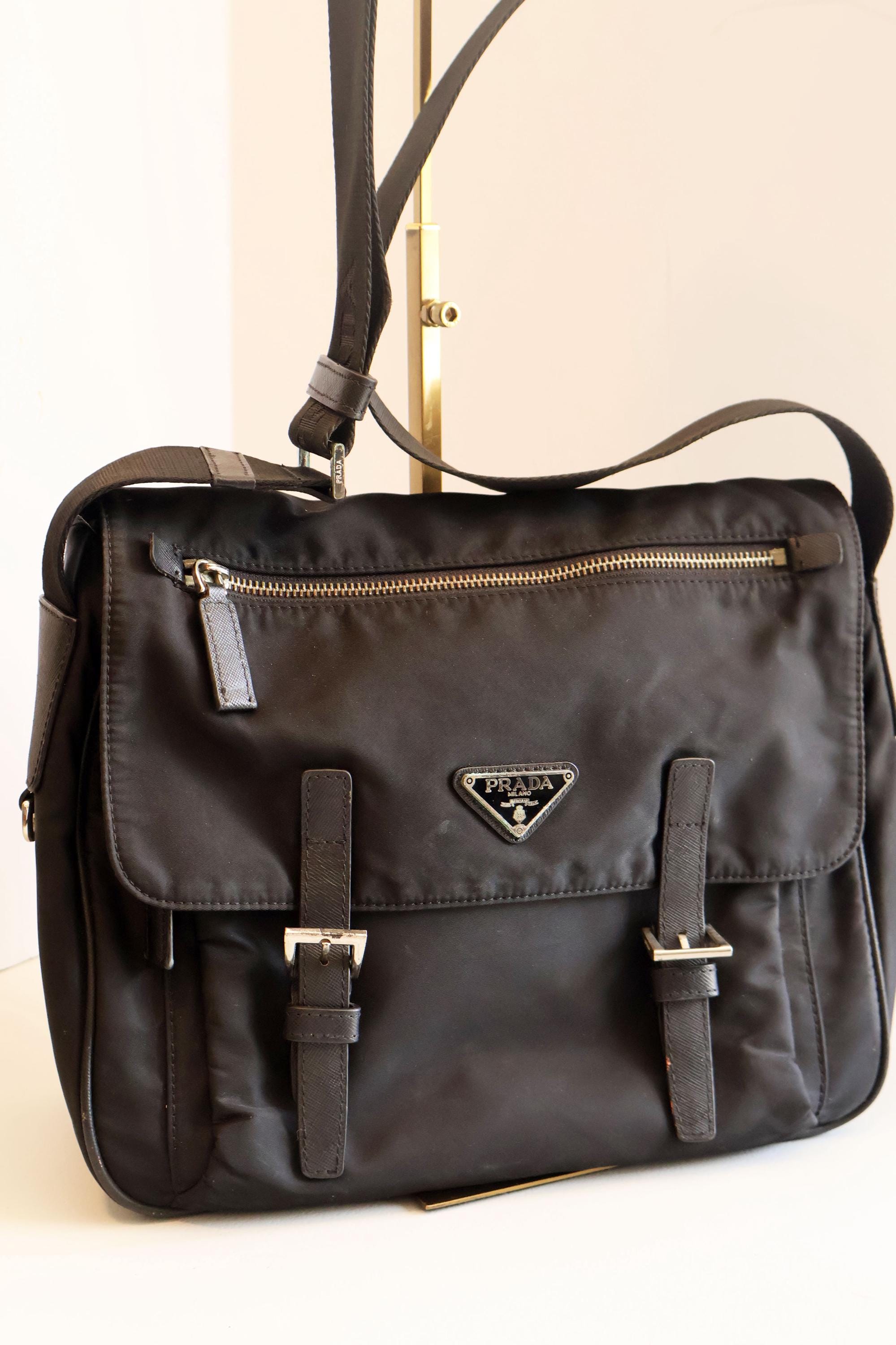 Vintage PRADA Vitello Double Buckle Crossbody Messenger Bag in