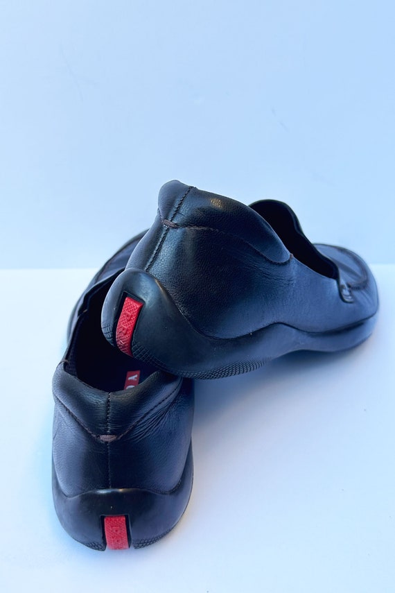 Vintage PRADA Chocolate Brown Leather Logo Embossed Loafers Vintage PRADA Chocolate Brown Leather Logo Embossed Loafers