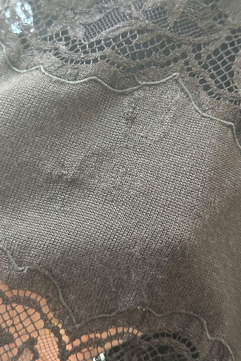 Vintage VALENTINO 1980s Brown Cashmere Lace Inset Turtleneck Top sz XS S M Sheer Sexy 80s 90s Garavani image 8