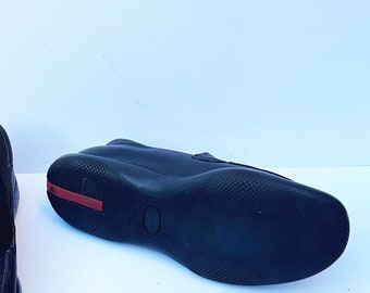 Vintage PRADA Chocolate Brown Leather Logo Embossed Loafers With