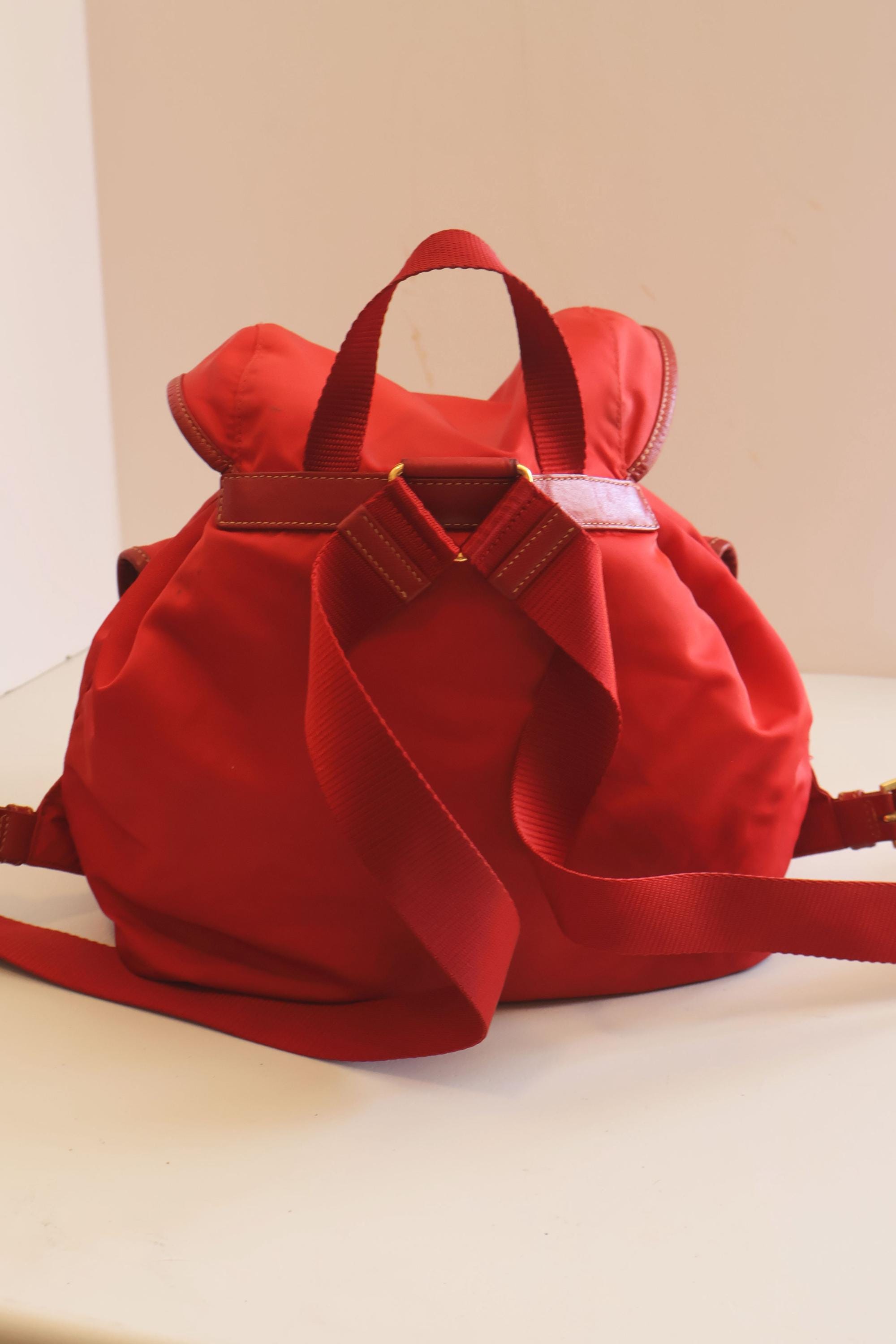 Vintage PRADA Red Double Front Pocket Large Backpack Tessuto 