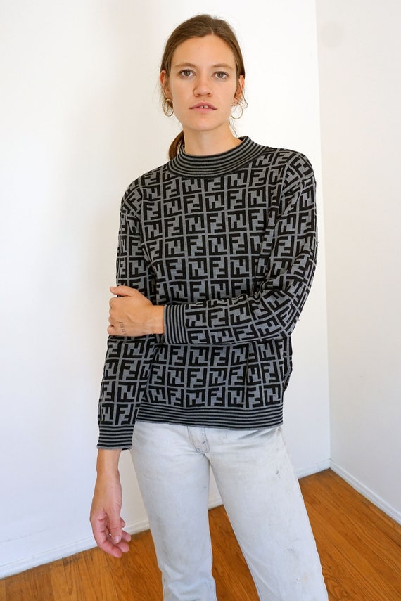 Vintage Fendi Zucca 1990s Knit Gray + Black Stripe