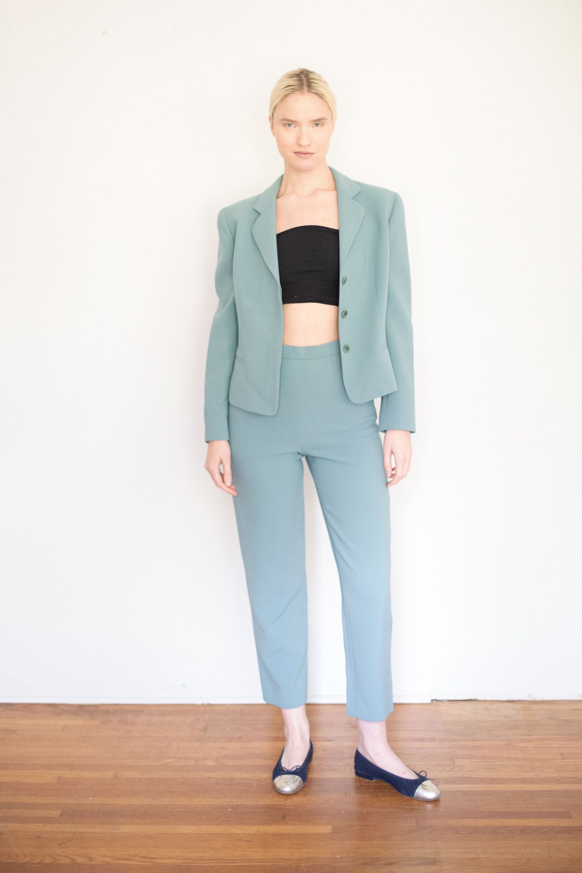 Vintage Giorgio Armani 90s Turquoise Blue Minimal Wool Suit Vintage Giorgio Armani 90s Turquoise Blue Minimal Wool Suit