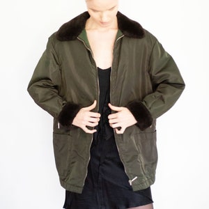 Vintage ICEBERG Army Green Shearling Bomber with Embroidered Deer at Back Bambi 90s Flight Jacket IT 42 S M L image 4