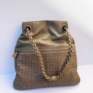 Bottega Veneta Nude Intrecciato Leather Convertible Shoulder Tote Bag with Braided Strap Woven Minimal Beige 90s image 5