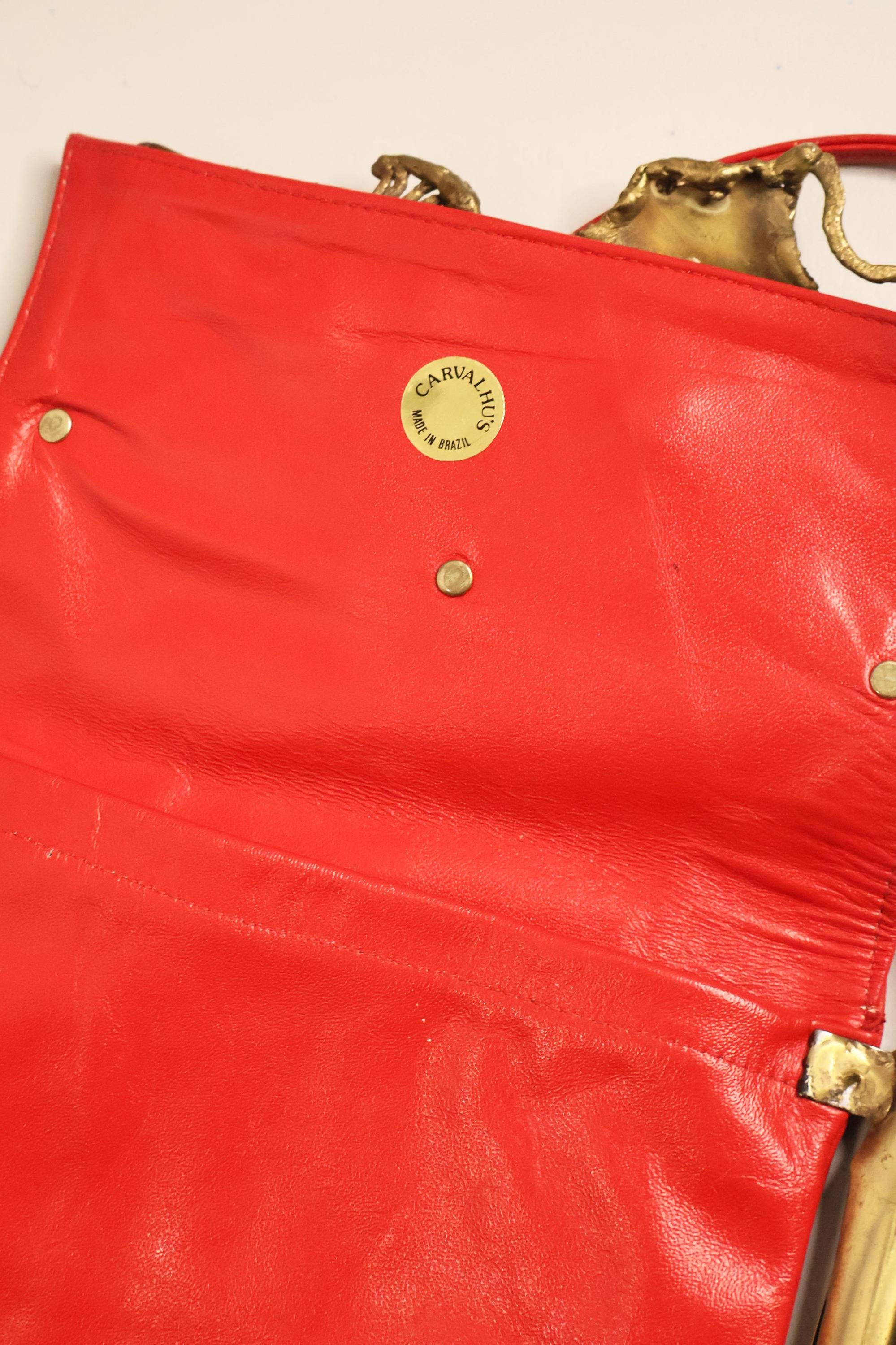 アンティーク雑貨 Rosso Vintage Carvalho's of Rio 1970s Brutalist Red Leather Bag