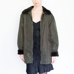 Vintage ICEBERG Army Green Shearling Bomber with Embroidered Deer at Back Bambi 90s Flight Jacket IT 42 S M L image 6