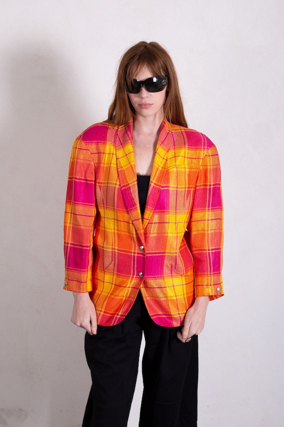 Vintage Thierry Mugler 1980s Sculptural Plaid Linen B… - Gem