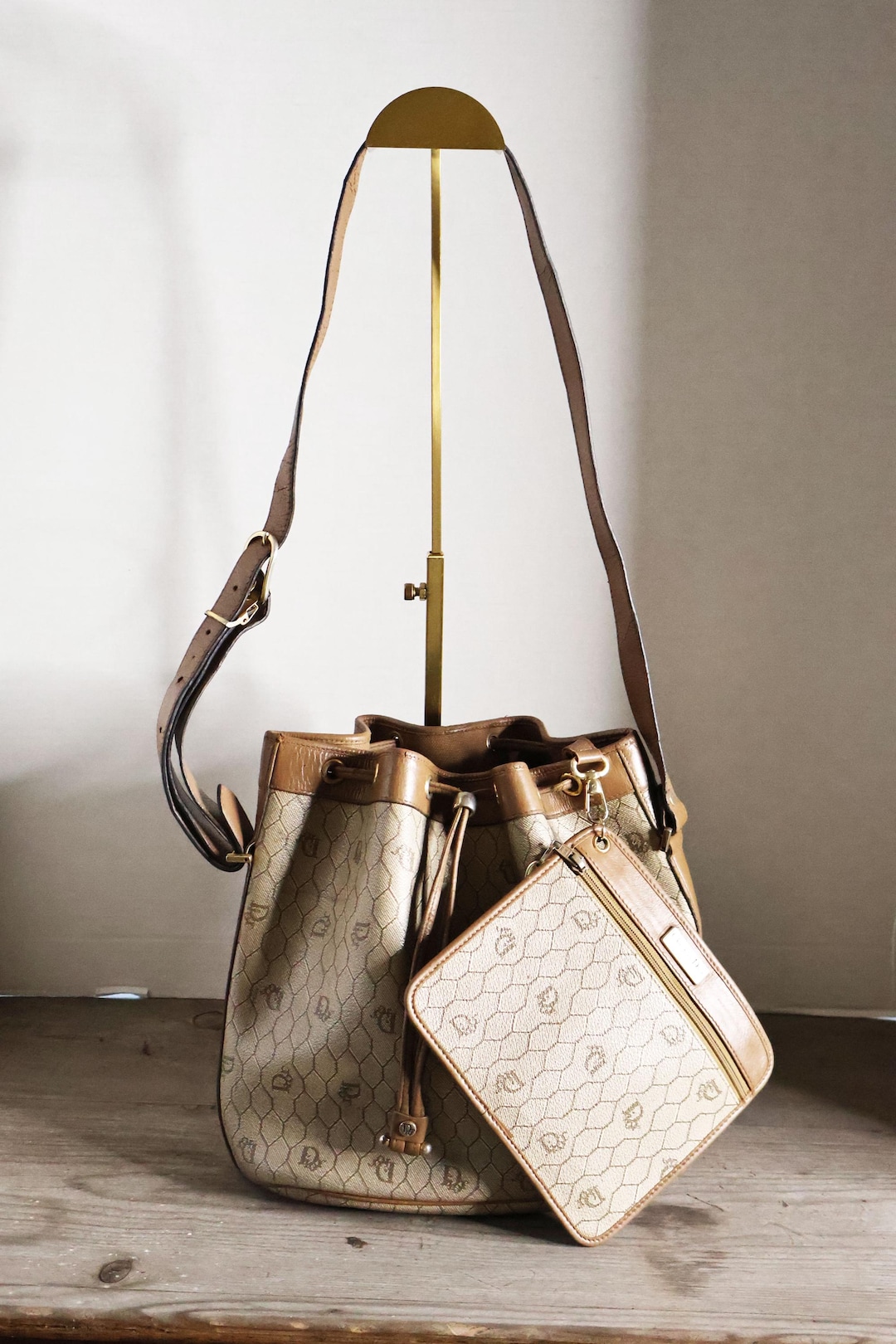 Christian Dior 1980s Honeycomb Monogram Leather and Canvas