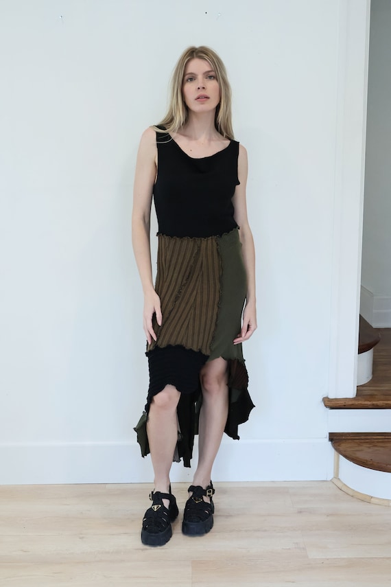 Y2K Handmade Knit Patchwork Asymmetrical Maxi Dre… - image 2