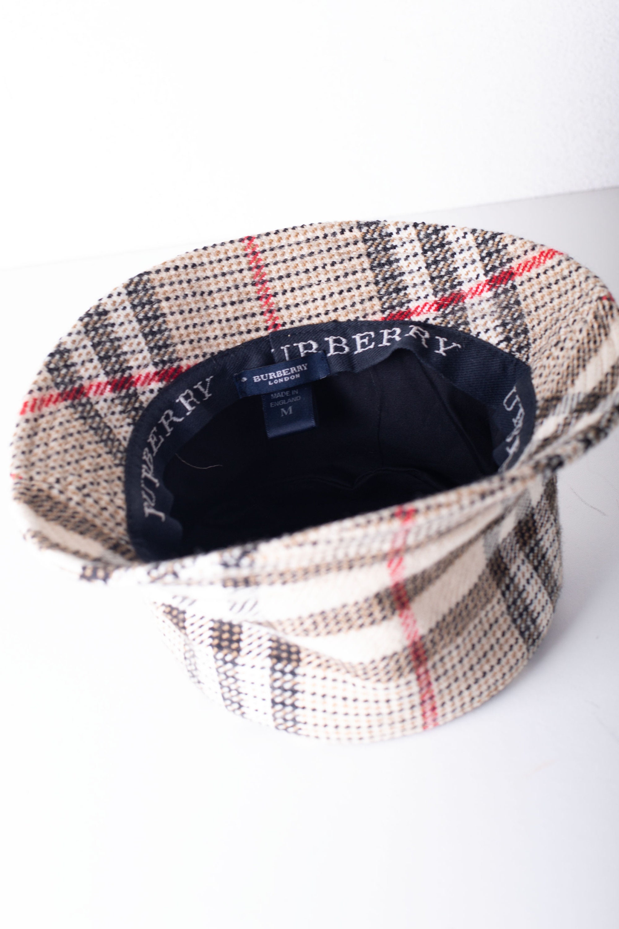 Vintage BURBERRY Haymarket Check Wool Bucket Hat Horse Nova