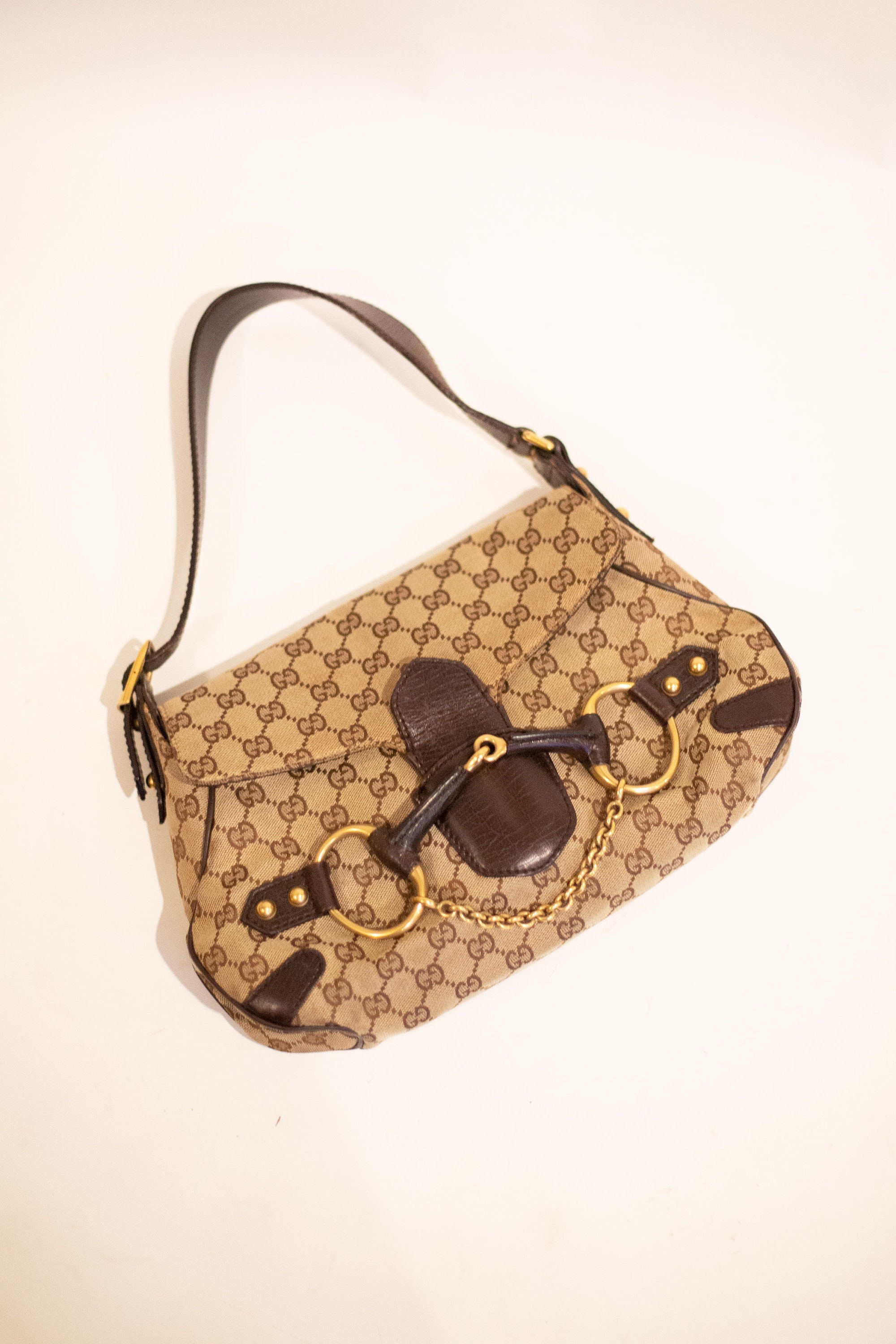 Vintage Gucci Horsebit Flap Shoulder Bag in GG Canvas - Etsy
