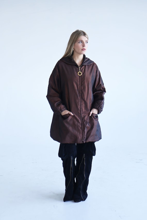 Vintage CELINE Brown Iridescent Long Puffer Coat With Gold Ring Zipper and Brown Shearling Lining Overcoat FR 40 Y2K Minimal Etsy