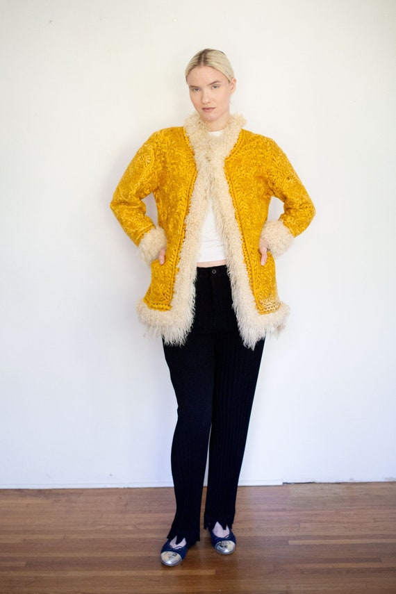 Vintage 1960s Gold Embroidered Afghan Coat: Mongo… - image 7