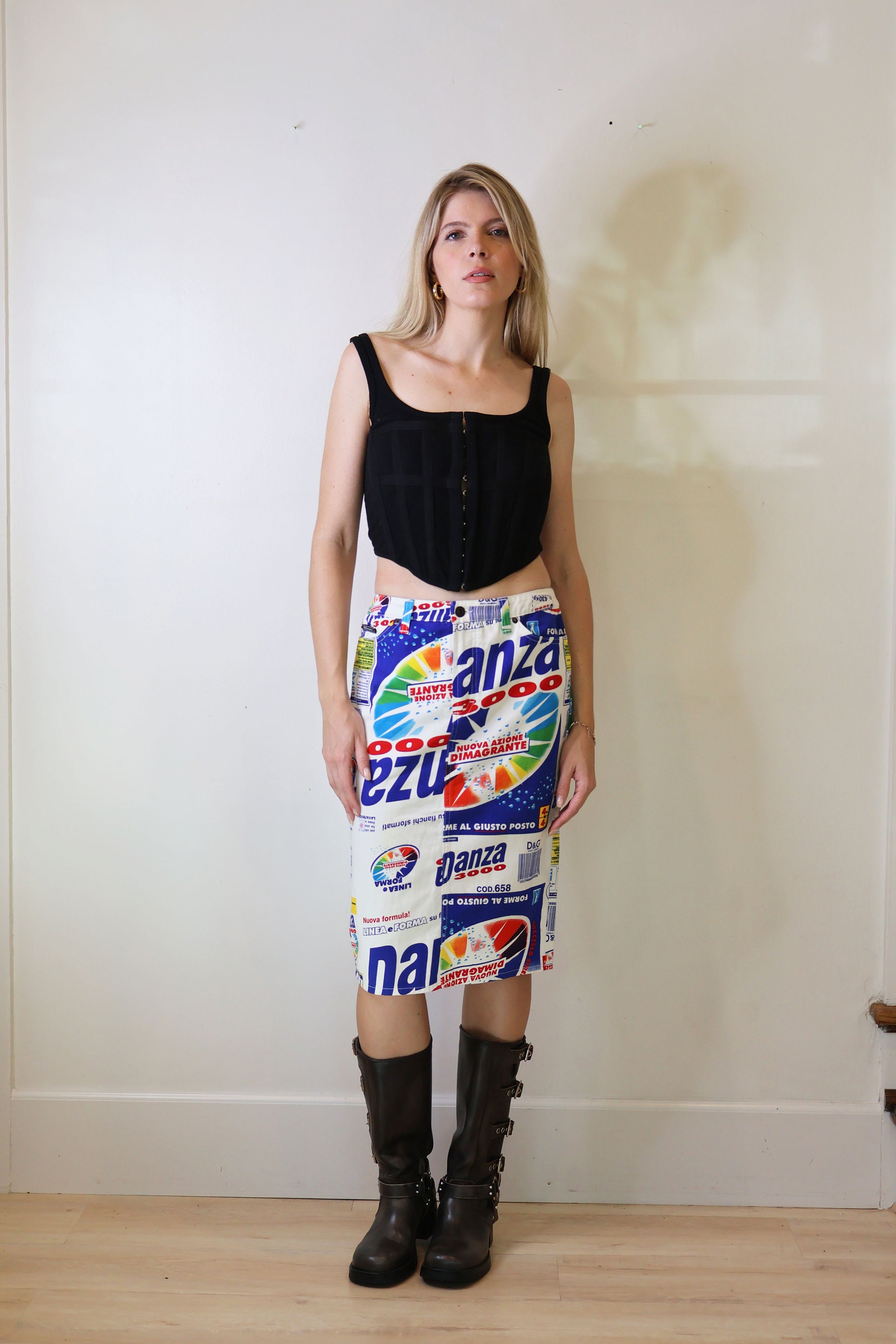 Dolce & Gabbana LIGHT BLUE SKIRT WITH LOGO スカート 夏 ロゴ Vintage Dolce and Gabbana Danza 3000 Logo Print Label Skirt