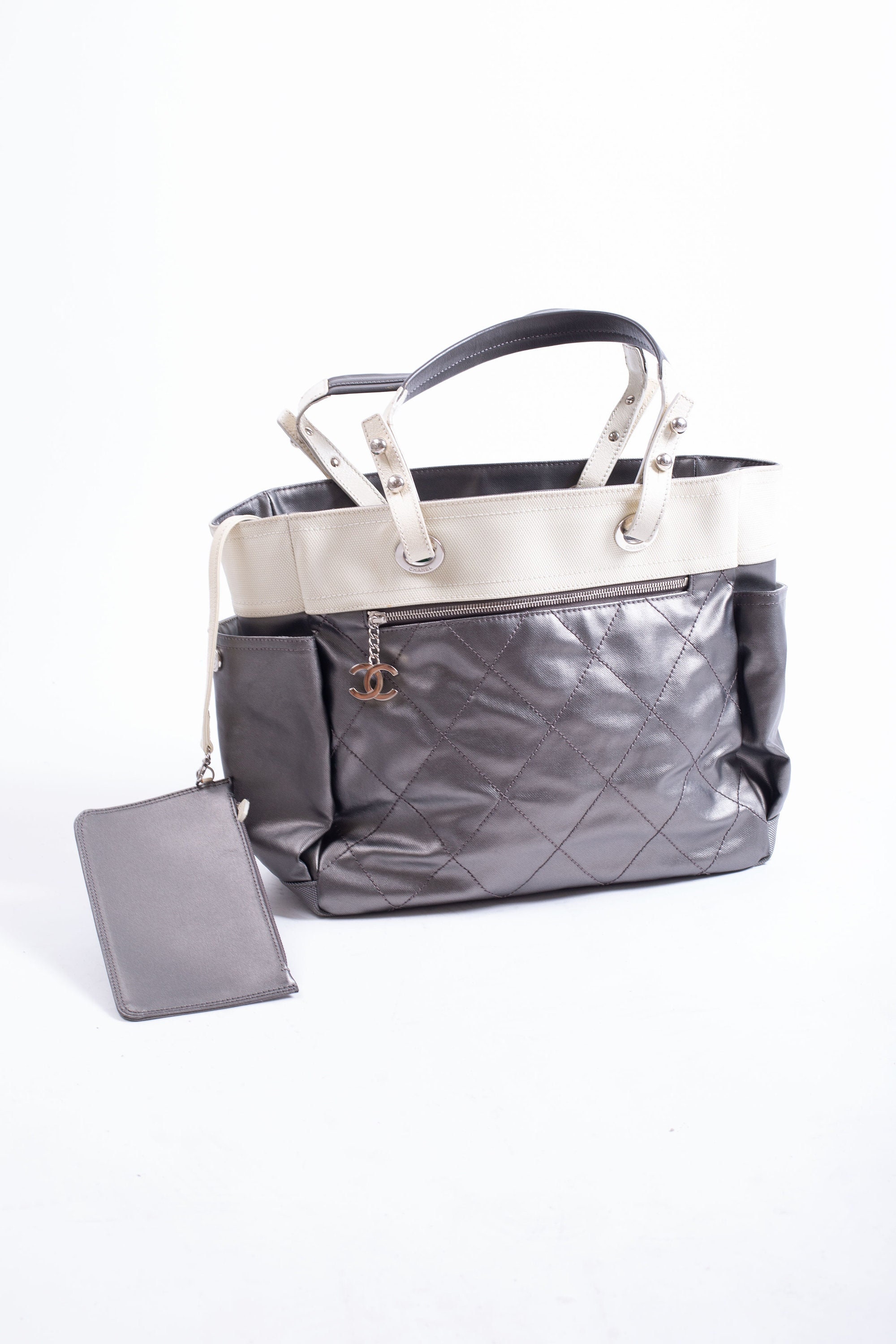 Vintage CHANEL Large Large Paris-biarritz Tote Bag in Pewter - Etsy Australia Vintage CHANEL Large Large Paris-biarritz Tote Bag in Pewter - Etsy Australia