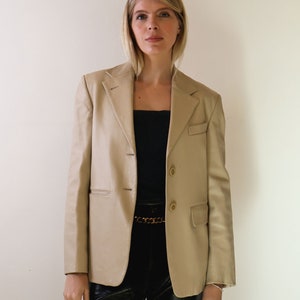 Vintage Richard Tyler 1990s Nude Leather Minimalist Blazer with Pockets sz S M It 42 Jacket Coat Tan Beige image 4