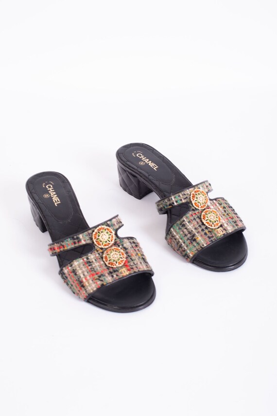 Vintage Chanel Rainbow Tweed Quilted Mules with J… - image 3