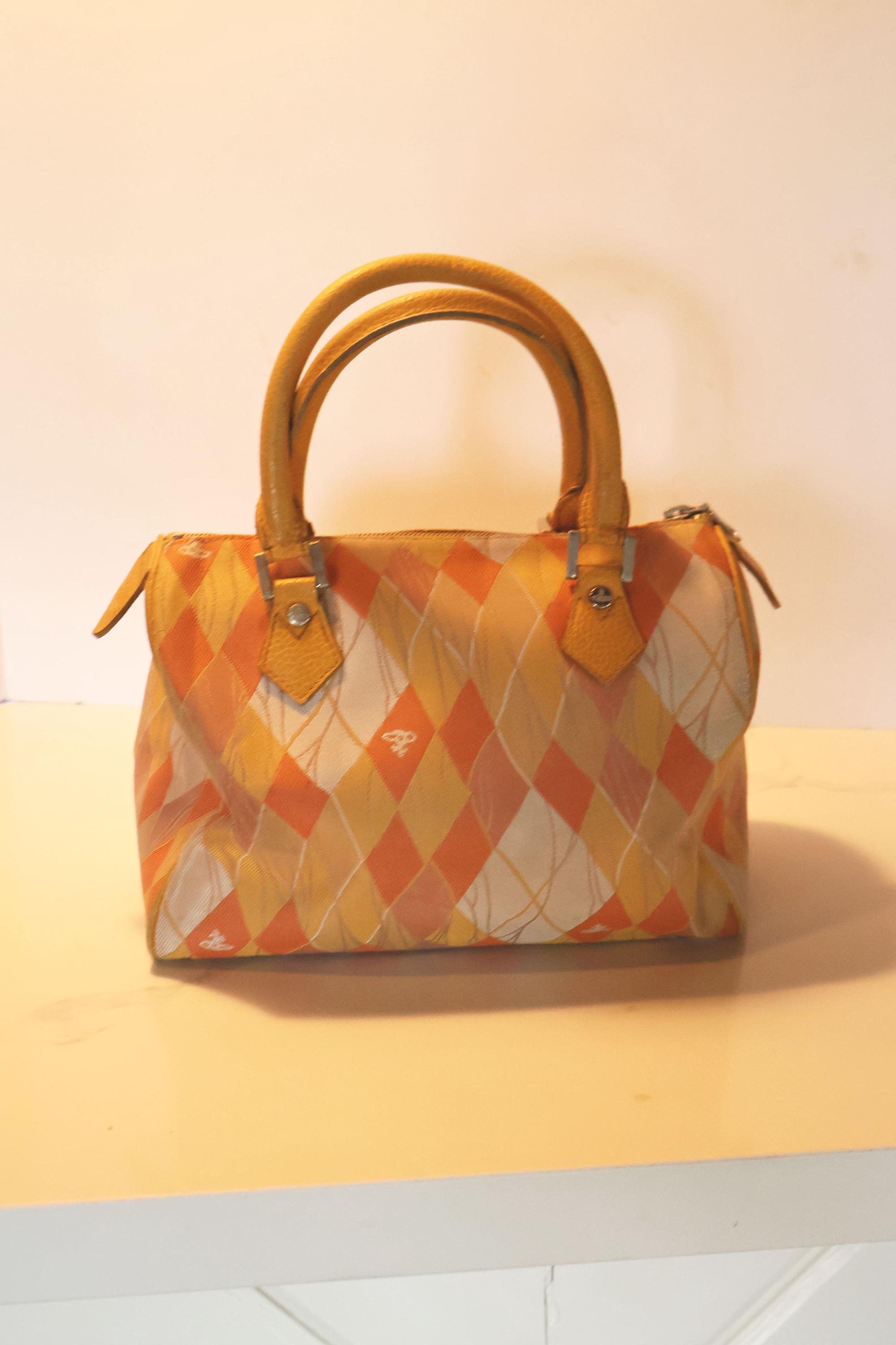 Vintage Vivienne Westwood Argyle Plaid Boston Bag With Orb