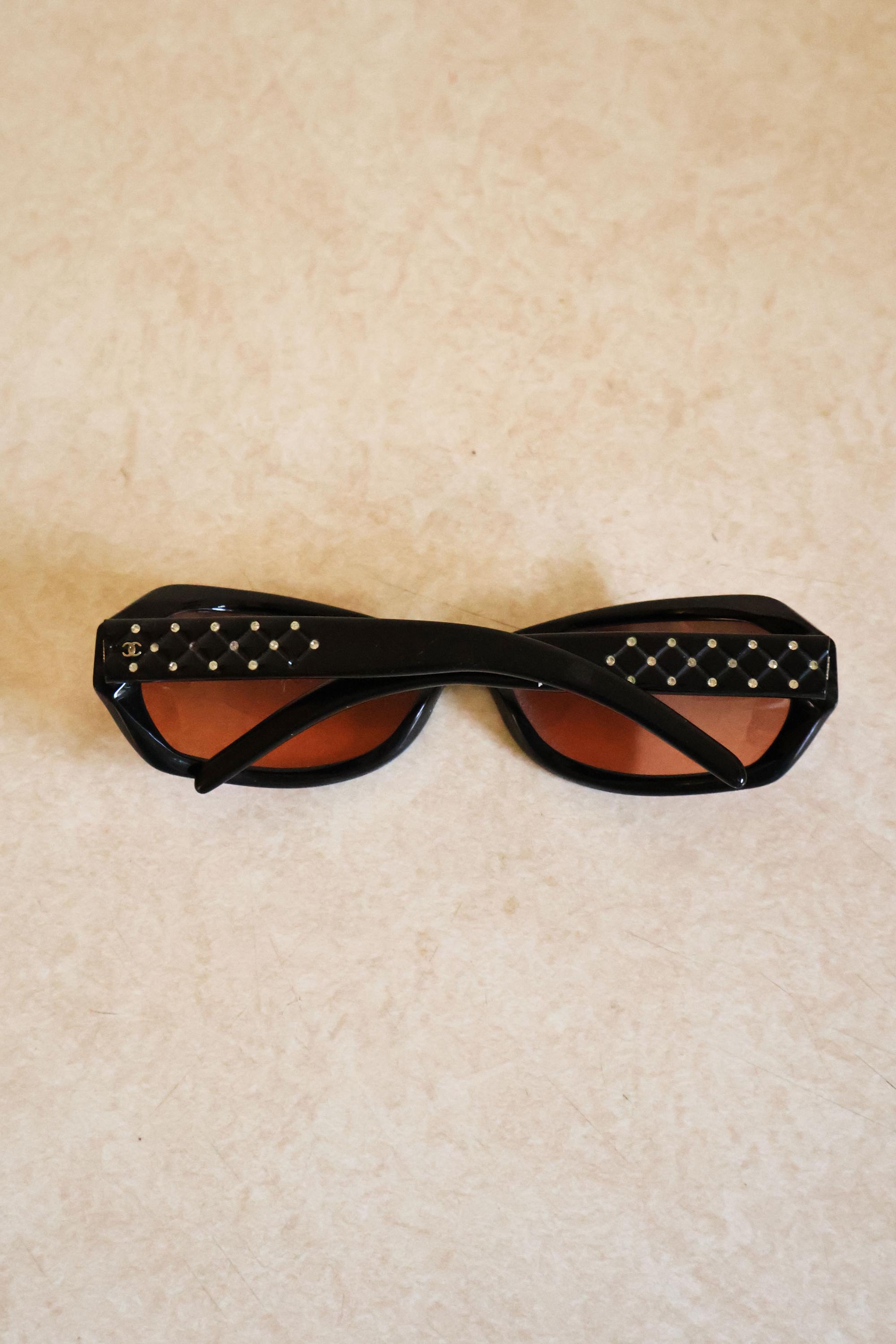 Vintage CHANEL Swarovski Crystal Black Frame Square 