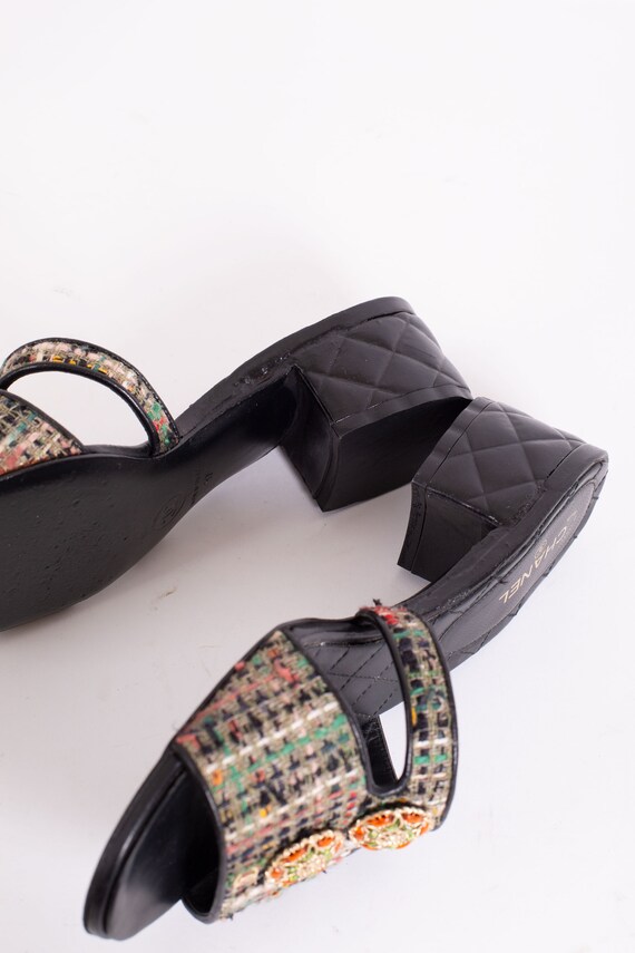 Vintage Chanel Rainbow Tweed Quilted Mules with J… - image 8