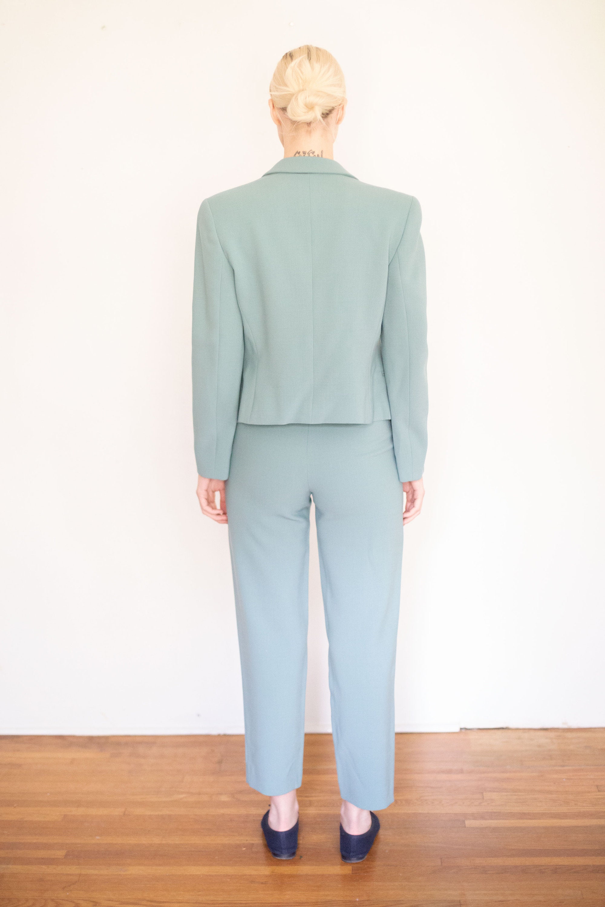 Vintage Giorgio Armani Wool Suit: 90s Turquoise Blue Blazer