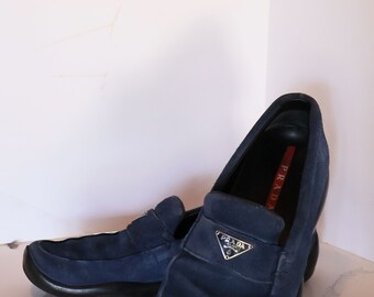 Vintage PRADA Sport Line Cobalt Suede Logo Plaque Loafers Sz 37 7