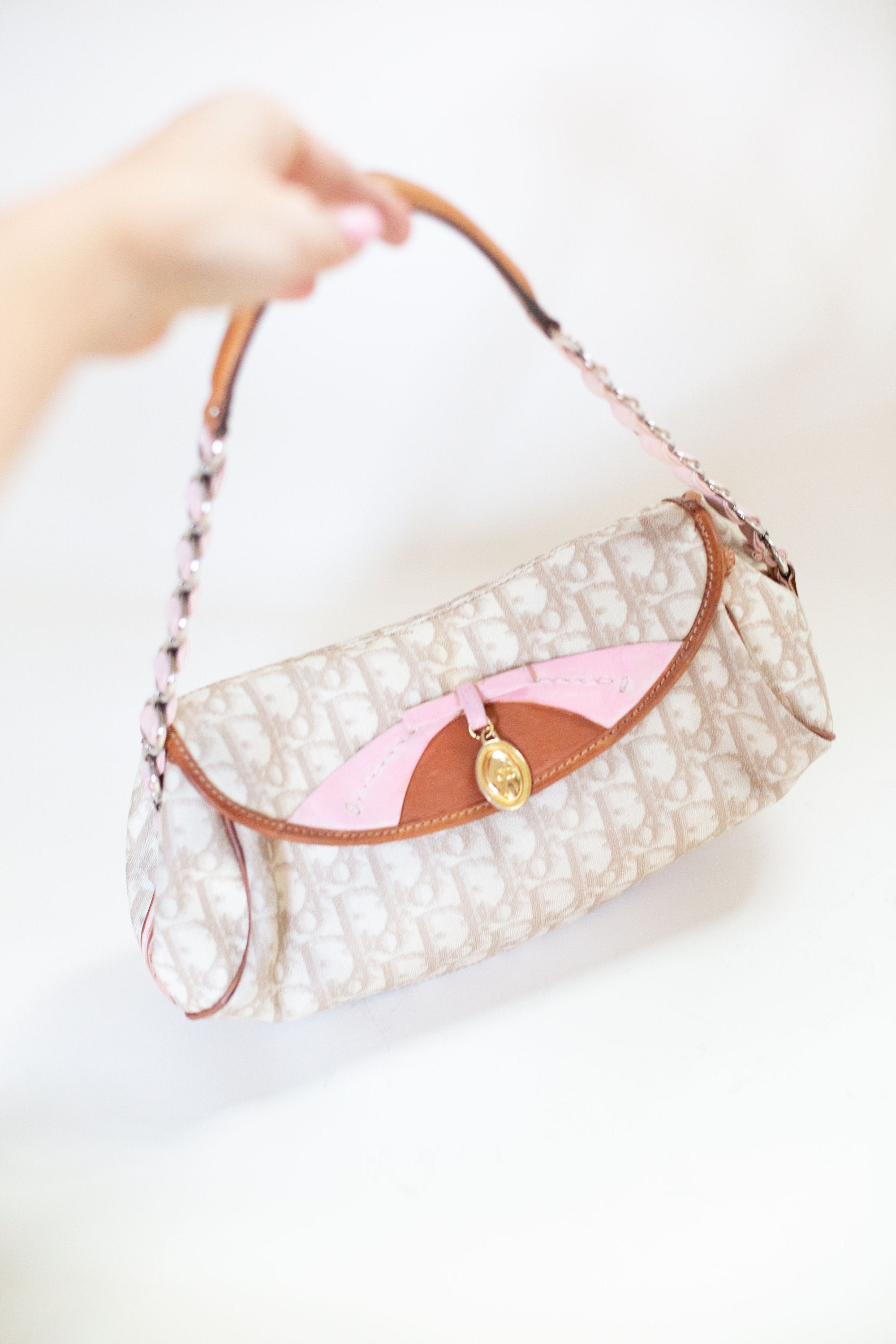 CHRISTIAN DIOR BEIGE & PINK ROMANTIQUE MINI BARREL BAG – RDB