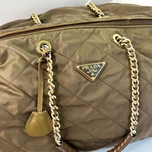 PRADA Army Quilted Catena Jumbo Carryall Bag with Gold Chain Strap Gold Hardware 1980s 1990s Tessuto Vela Tote image 5