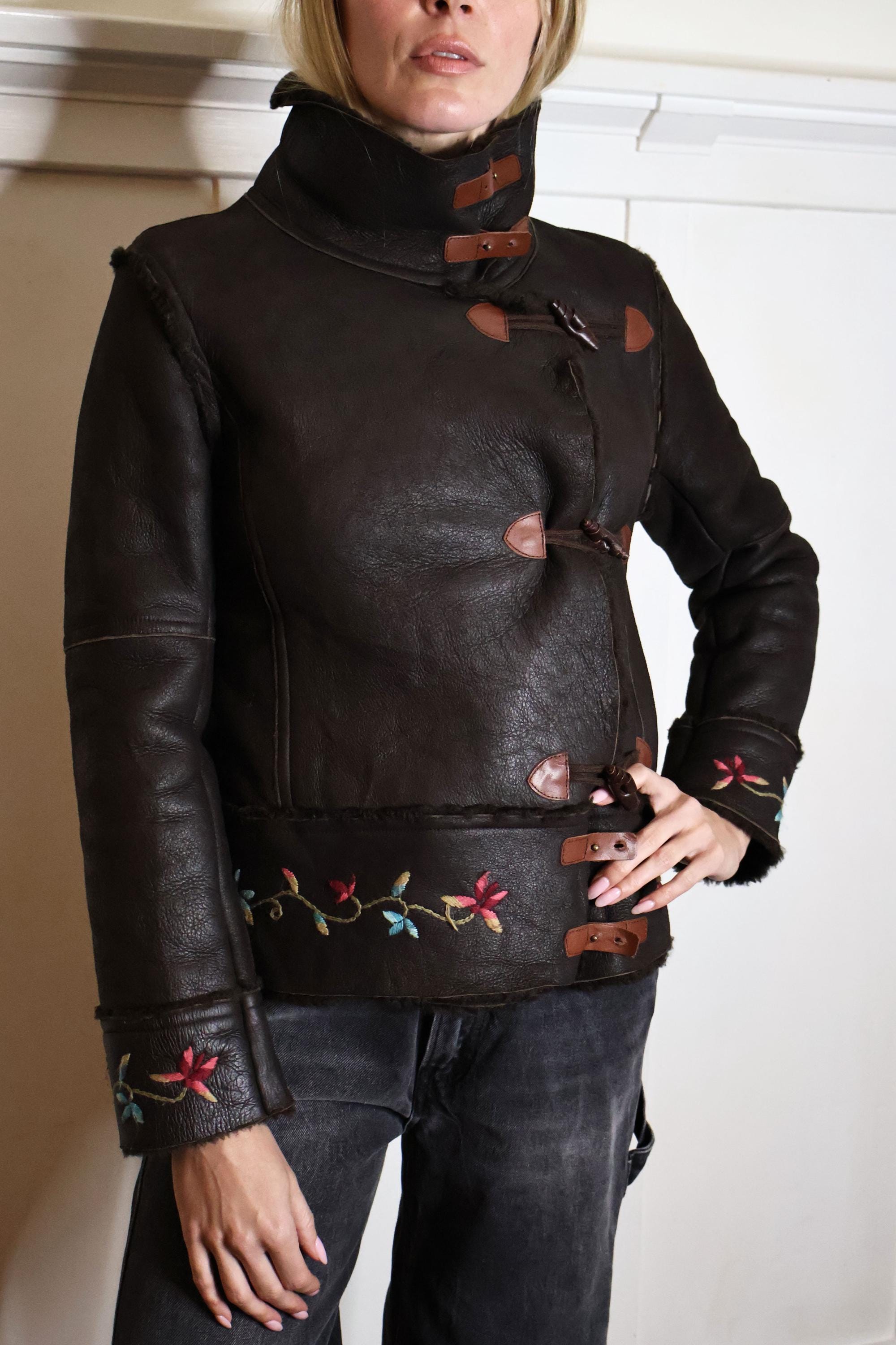 Vintage Vivienne Tam 1990s Brown Leather + Shearling Lined Floral