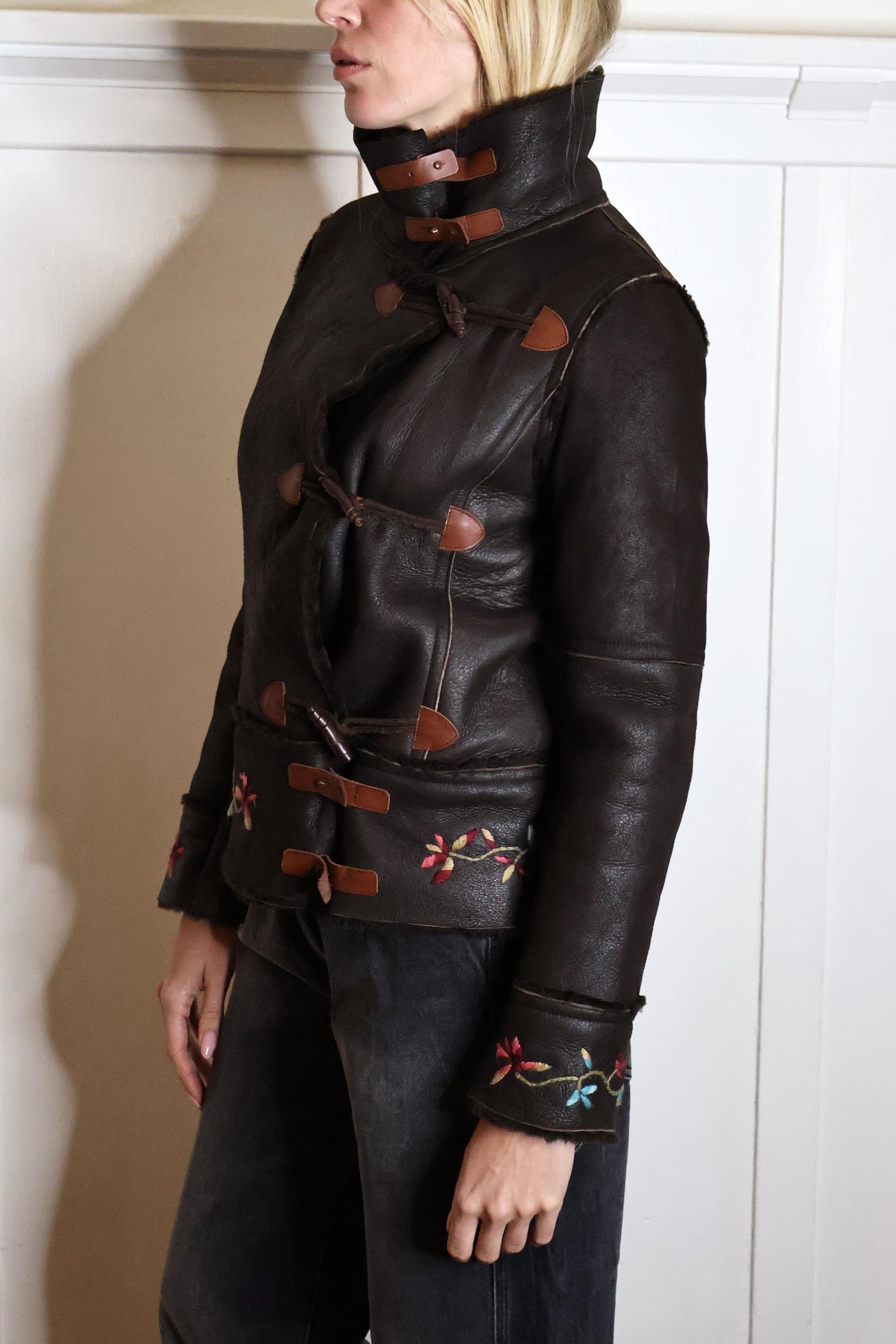 Vintage Vivienne Tam 1990s Brown Leather + Shearling Lined Floral