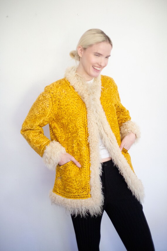 Vintage 1960s Gold Embroidered Afghan Coat: Mongo… - image 3