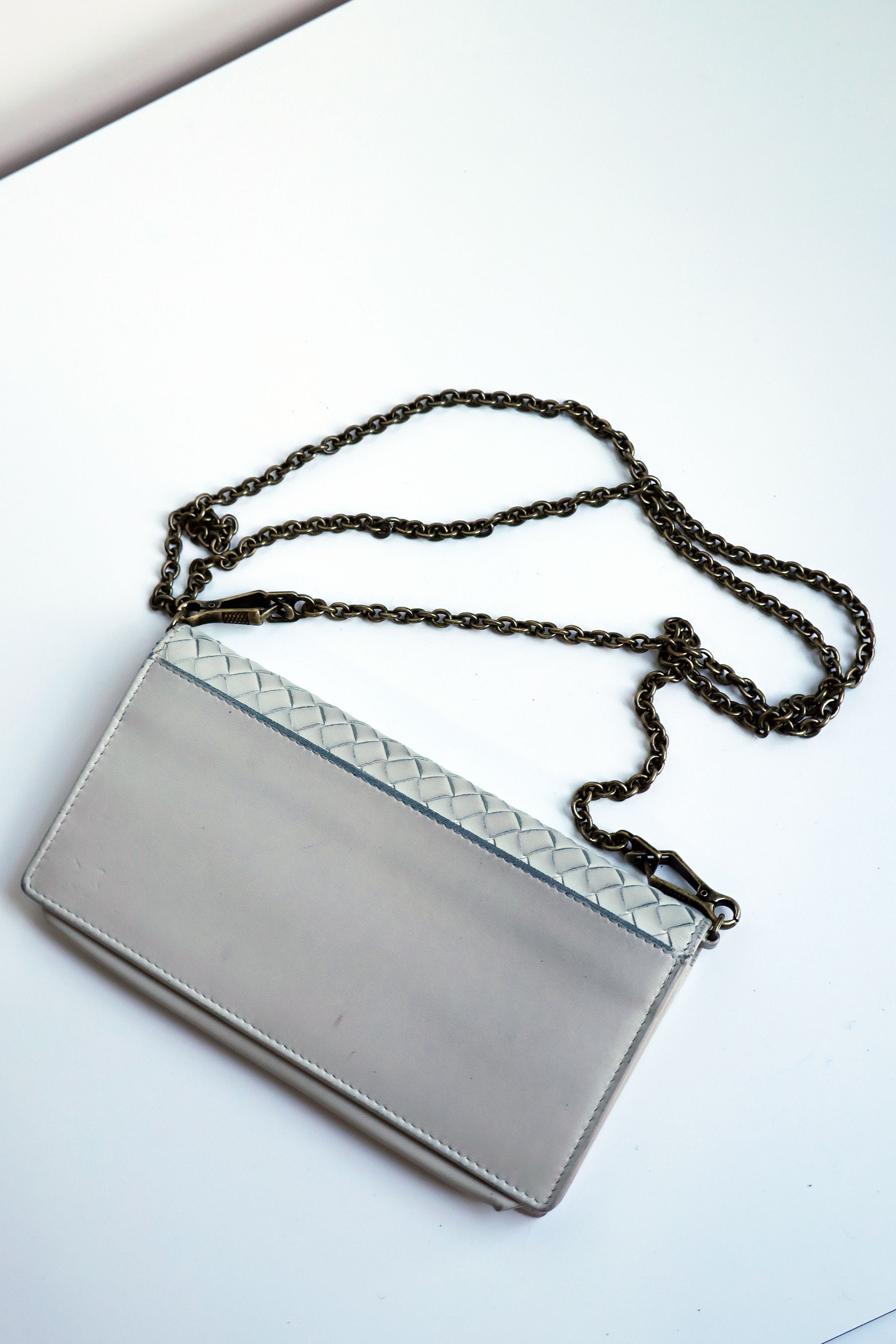 Bottega Veneta White Intrecciato Leather Wallet on Chain