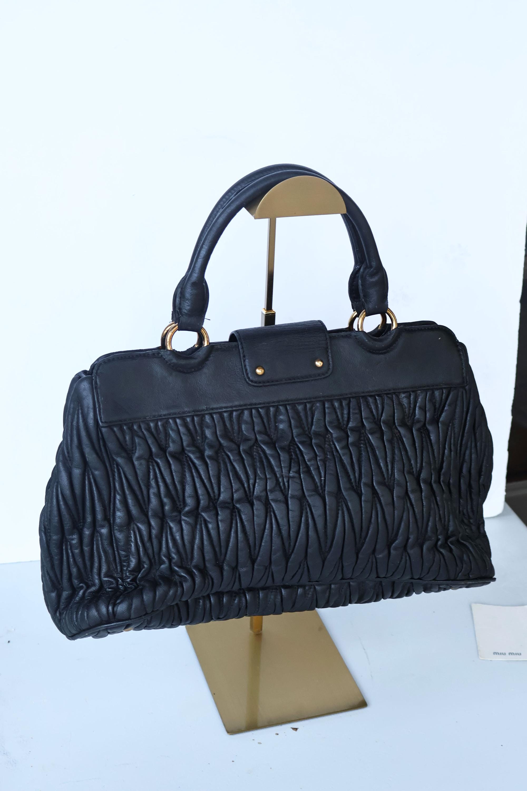 Vintage Miu Miu Black Matelasse Leather 2way Tote Bag With Gold 