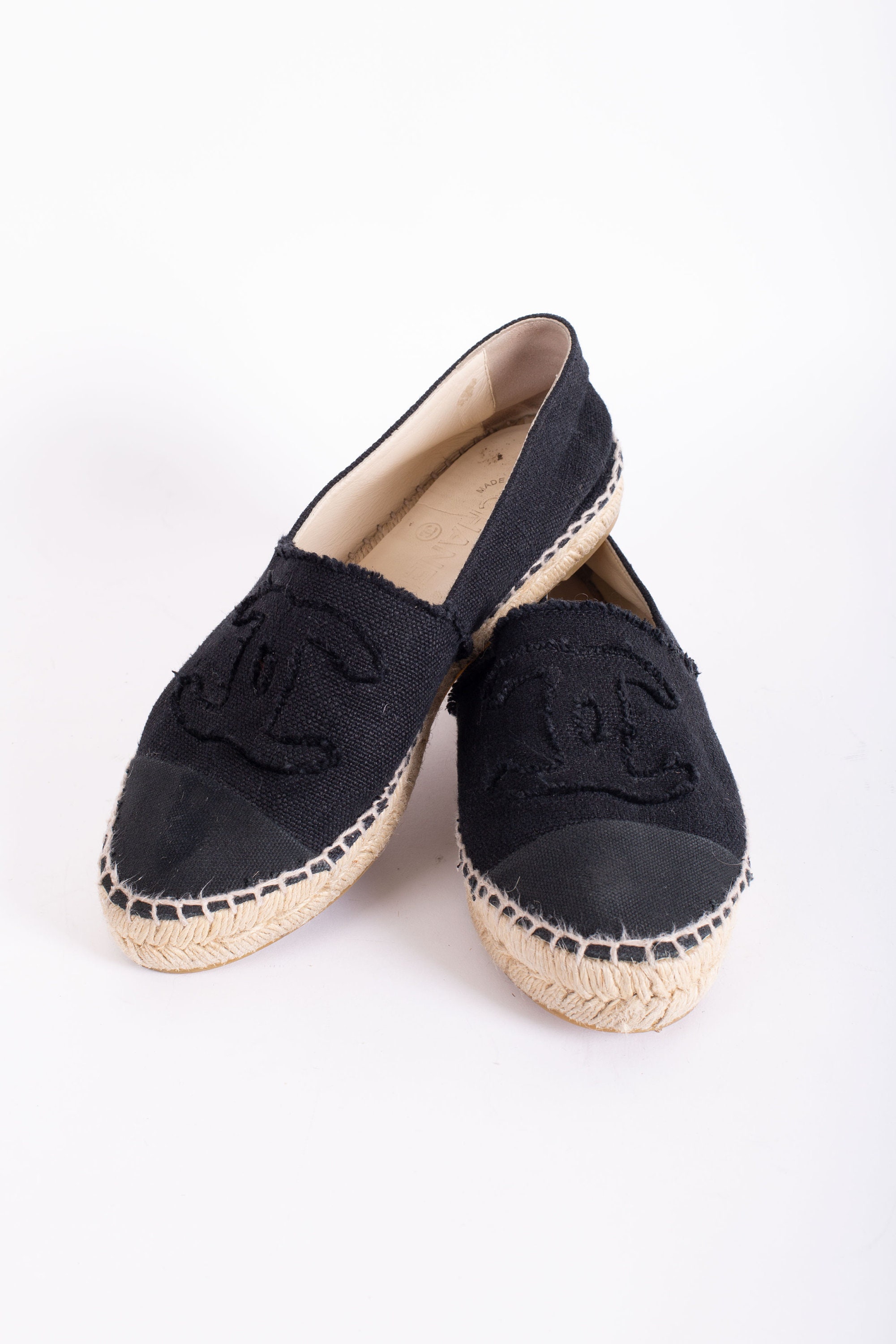 Vintage CHANEL Linen CC Logo Espadrilles Sz 38 8 Cloth 