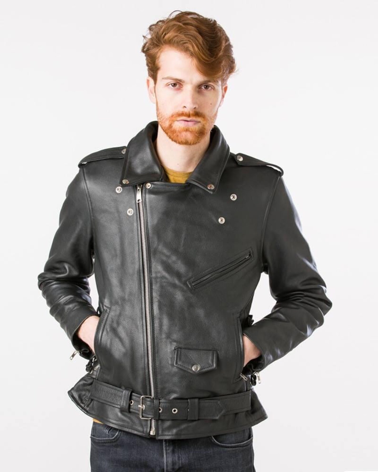 Leather jacket Americano biker style leather jacket | Etsy