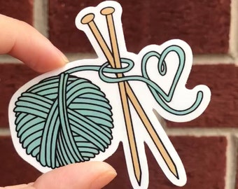 Knitting Sticker | Knit Yarn Heart Sticker | Knitting Vinyl Sticker | Knitting Gift | Knitter Sticker  | Yarn Ball Sticker