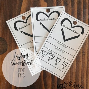 Crocheted with Love Printable Labels | crochet labels | PDF gift tags | Handmade crochet label |Print and Cut labels | market prep labels