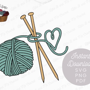 Knit Yarn Heart SVG | Boule de fil tricotée | Cœur SVG | Tricoter SVG | Knit Life | Yarn Ball svg | Tricot svg pour cricut