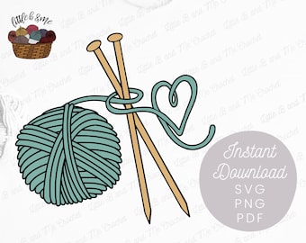 Knit Yarn Heart SVG | Boule de fil tricotée | Cœur SVG | Tricoter SVG | Knit Life | Yarn Ball svg | Tricot svg pour cricut