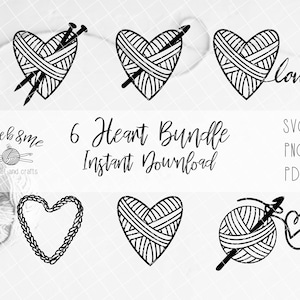 Gehäkelte Herzen SVG Bundle | Herz svg | Gehäkelte svg | Strick Svg | Garn svg | Garn Herz | gehäkelte Clipart | Bastelpaket | digitaler Download