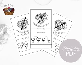 Gehaakt met liefde afdrukbare labels | gehaakte etiketten | PDF cadeaulabels | Handgemaakt gehaakt label | Labels printen en knippen | etiketten voor marktvoorbereiding