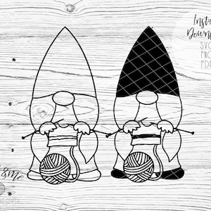 Strickzwerg SVG - 2 Separate Designs | Gnome svg | Stricken svg | Wichtel Clipart | Niedlicher Gartenzwerg SVG | Garn svg | Cricut Wichtel | png pdf
