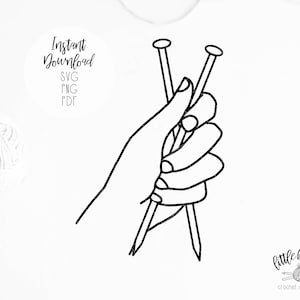 Hand mit Stricknadeln | Stricken SVG PNG PDF | Stricknadeln svg | Stricksvg | Sofort Download | Strick-Sublimationsdatei