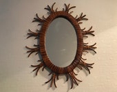 Old mirror rattan bamboo wicker Scandinavian style oval mirror mirror vintage sun vintage 50 60 France