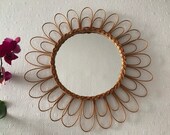 old mirror daisy rattan bamboo wicker style Scandinavian pattern flower mirror mirror sun vintage 50 60 France
