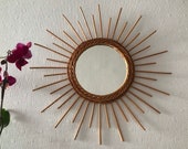 former mirror rattan bamboo wicker style Scandinavian pattern star mirror mirror sun vintage 50 60 France
