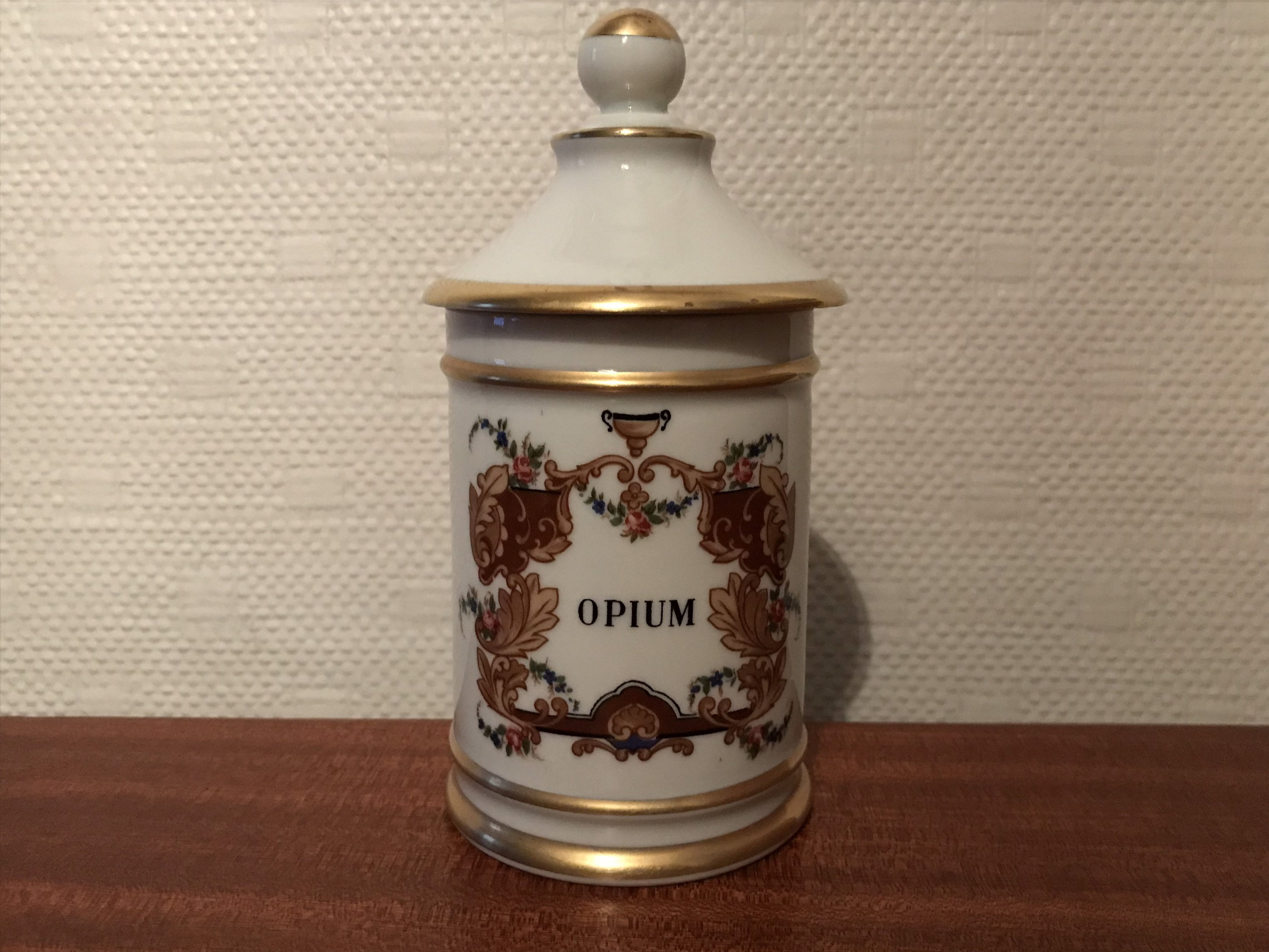 Ancien Flacon Pot à Pharmacie Antique, Apothicaire, Opium, avec Couvercle, Porcelaine Limoges, Vinta