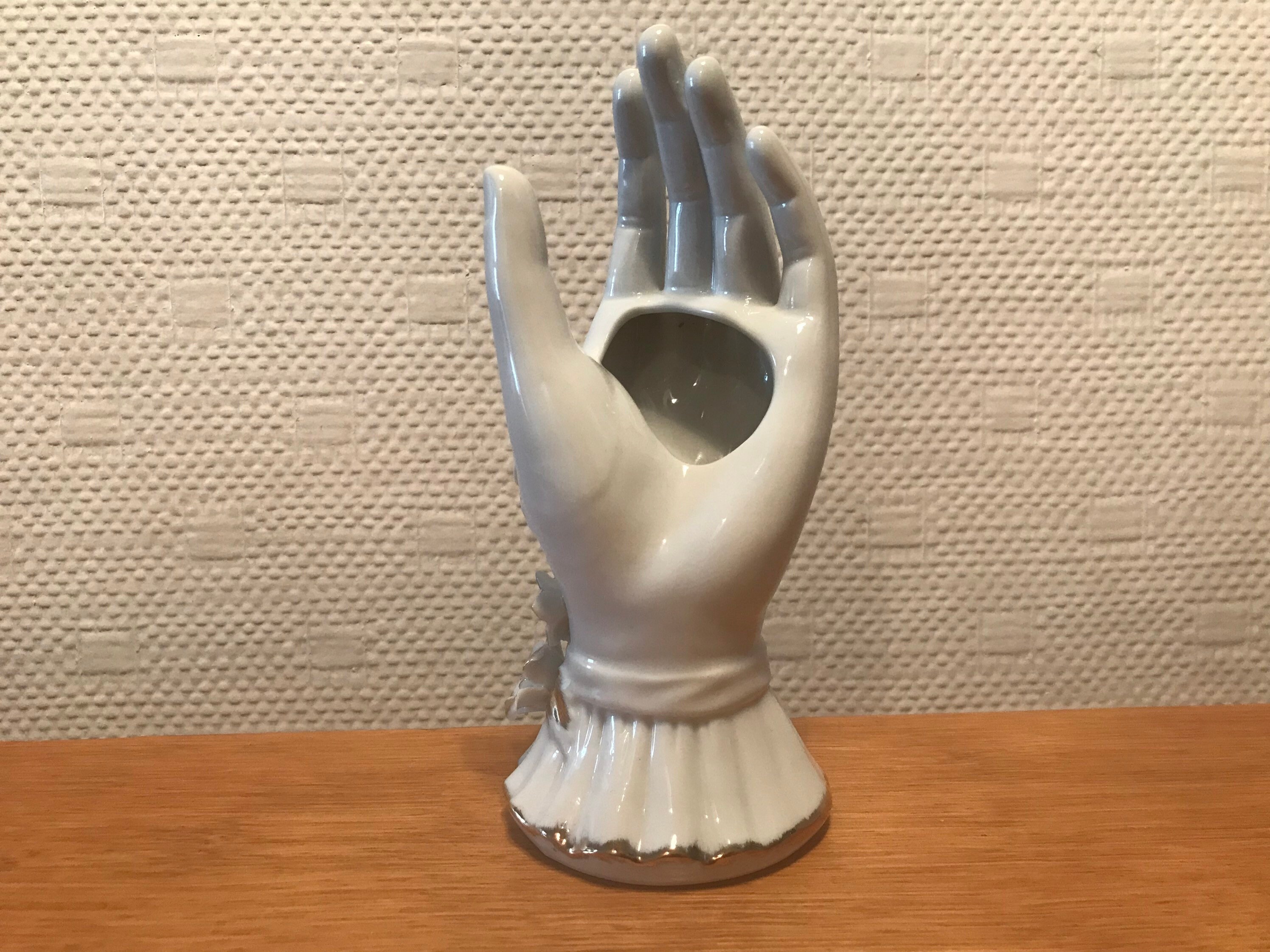 Ancienne Main Soliflore Baguier, Faïence, Blanc, Années 70, Ancien, France, Décoration Intérieure, R