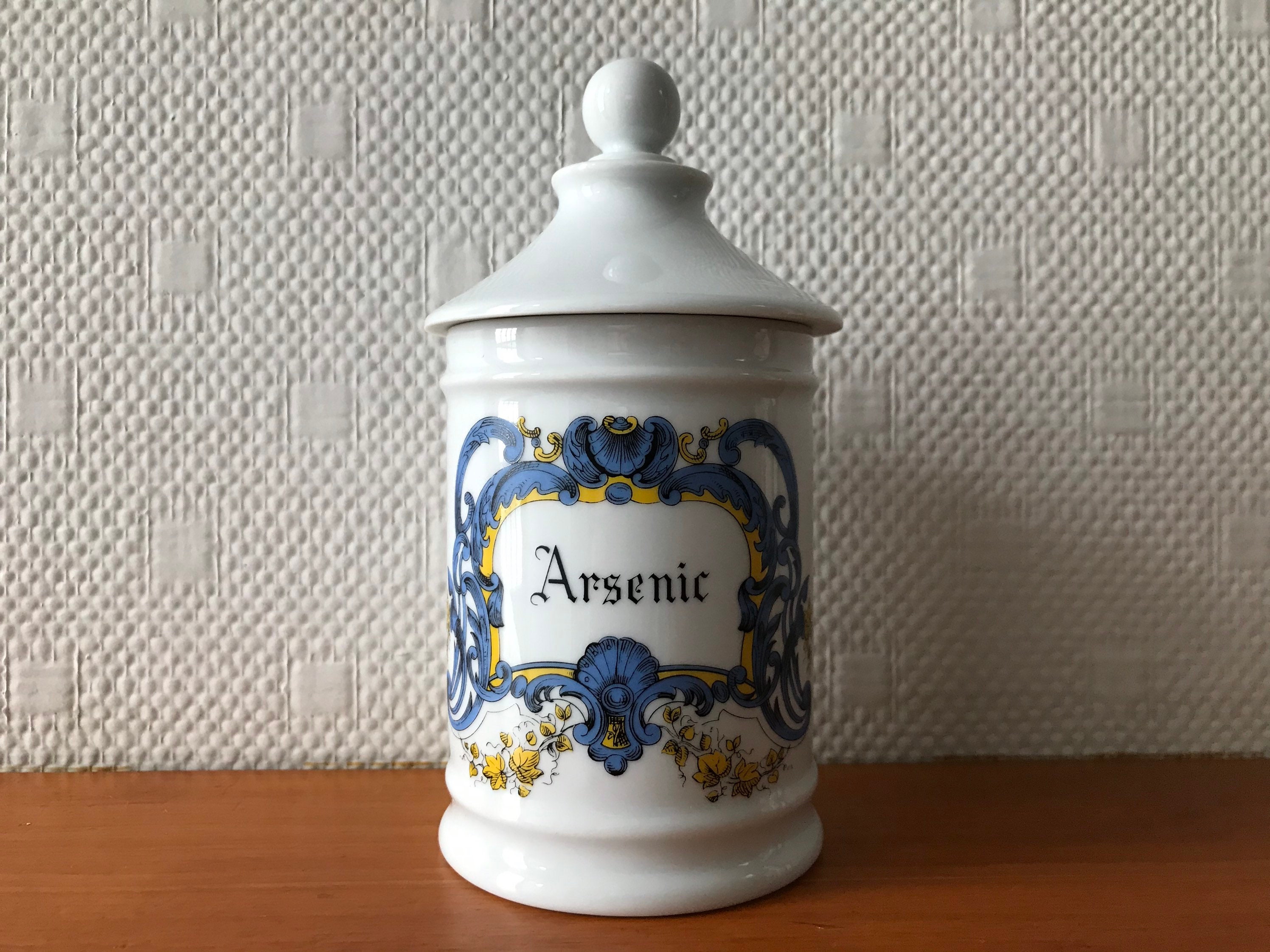 Ancien Flacon Pot à Pharmacie Antique, Apothicaire, Arsenic, avec Couvercle, Porcelaine Limoges, Vin